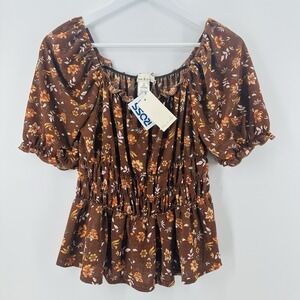 Emi & Joe Women's Size S Boho Flower Peasant Boho Festival‎ Blouse/Top P1013